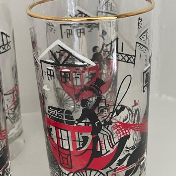 Set of 4 Vintage Drinkware LIBBEY Stagecoach Winter Scene Beverage  Glasses - Picture 3 of 11